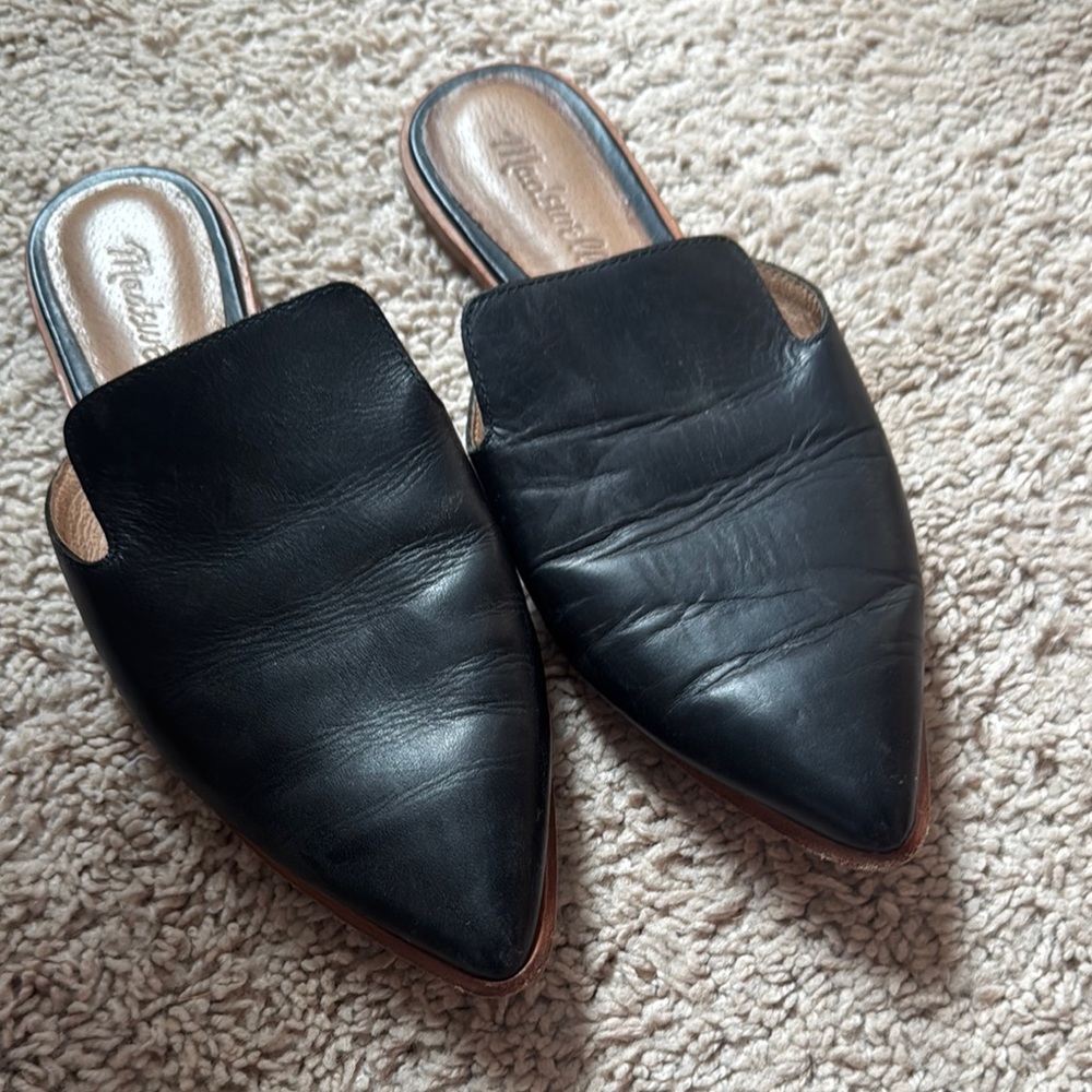 Madewell Black Leather Pointed Mules